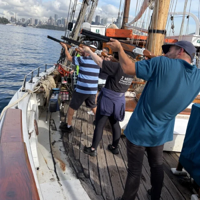 laser-clay-shooting-tall-ship-sydney-harbour